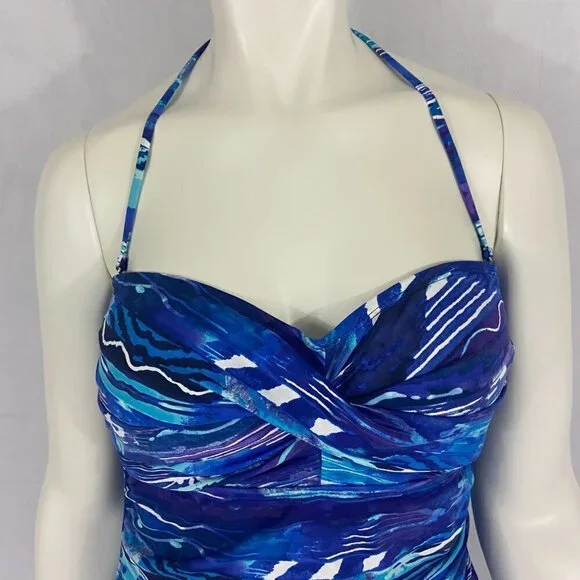 Ralph Lauren Women's Blue Calypso Bandeau Tankini Swimsuit Top Size 12 NWT - Picture 2 of 9